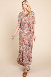 BOMBOM Women's Printed Shirred Maxi Dress – Versatile & Stylish